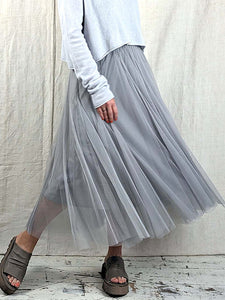 BLUE BASICS Midi Tulle Skirt - Light Grey Blue Woman