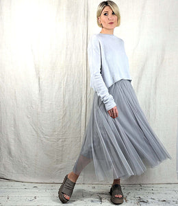 BLUE BASICS Midi Tulle Skirt - Light Grey Blue Woman