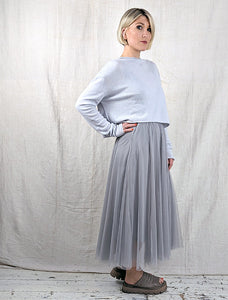 BLUE BASICS Midi Tulle Skirt - Light Grey Blue Woman