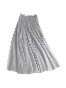 BLUE BASICS Midi Tulle Skirt - Light Grey Blue Woman