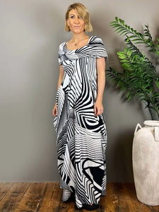 Monochrome Geometric Print Maxi Dress - PAKA10 Blue Woman