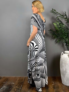 Monochrome Geometric Print Maxi Dress - PAKA10 Blue Woman