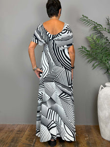 Monochrome Geometric Print Maxi Dress - PAKA10 Blue Woman