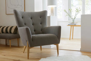 grey linen button chair